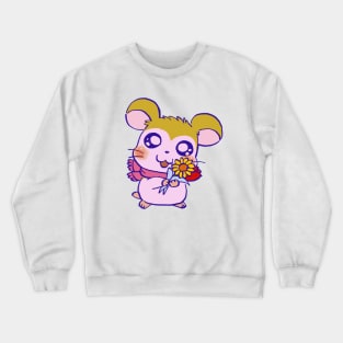 cute pink scarf pastel hamster pashmina with sunflower and tulip Crewneck Sweatshirt